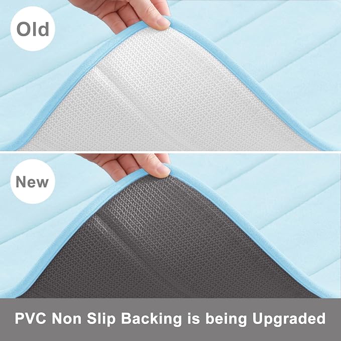 Buganda Memory Foam Bath Mat, 30" x 20", Ultra Soft Bathroom Rugs, Water Absorbent and Machine Washable Bath Rug for Bathroom, Shower, and Tub, Light Blue