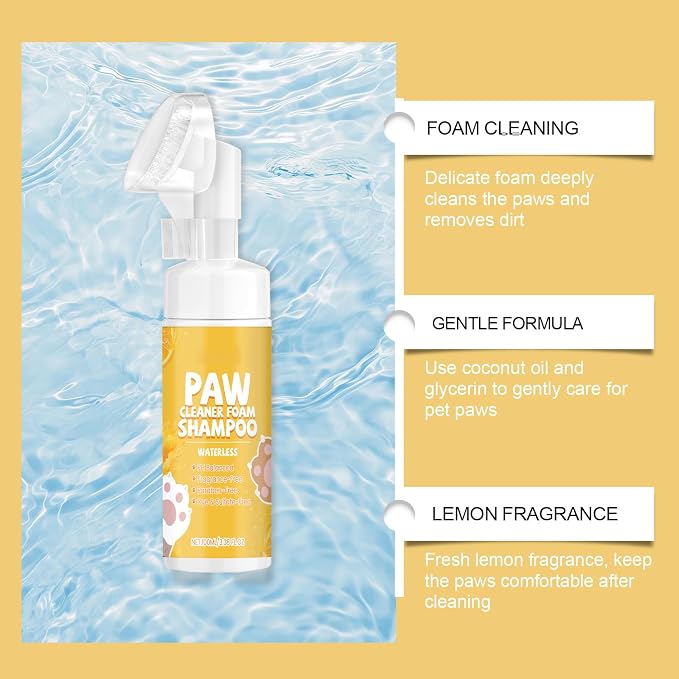 MCstars Clean Paws | No-Rinse Dog Paw Cleaner & Cat Foot Washer | pH Balanced Gentle Foaming Cleanser with Silicone Brush | Safe for Licking, Moisturizes & Soothes, 100ml (3.4 fl oz)