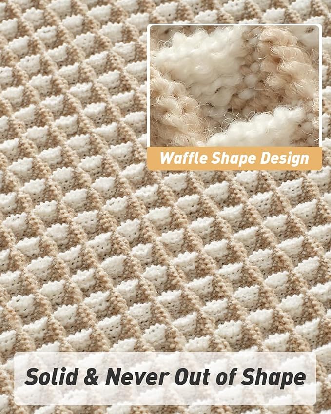 AMOAMI Upgraded Waffle Runner Rug Super Absorbent Non Slip Bath Mats for Bathroom Machine Washable Bathroom Runner Rug with Tassels, Ideal for Hallway Bedroom Laundry Room, 2' x 6', Brown & Cream