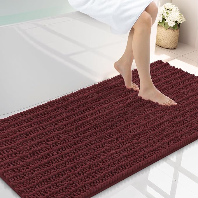Smiry Bathroom Rugs Mat 47x24, Extra Soft Absorbent Chenille Bath Rugs, Non Slip Rubber Backing Machine Washable Quick Dry Bath Mats for Bathroom Floor, Tub, Shower, Home Accessories, Caramel Red