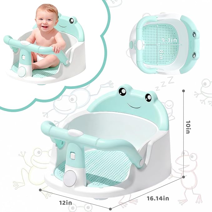 Baby Bath Seat for Babies 6 Months & Up, Non-Slip Toddler Bath Seat with Suction Cup, Safe and Comfortable Portable Infant Bathtub Chair for Bathroom, Bathtub Tub Sitting Up (Mint Green)