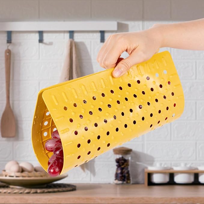 WILLKOMMEN Kitchen Sink Mat, 12" x 10" Rectangular Sink Protector Pad, Fast-Draining Grid Design Liner, Dish Drying Mat 2 Pack Yellow