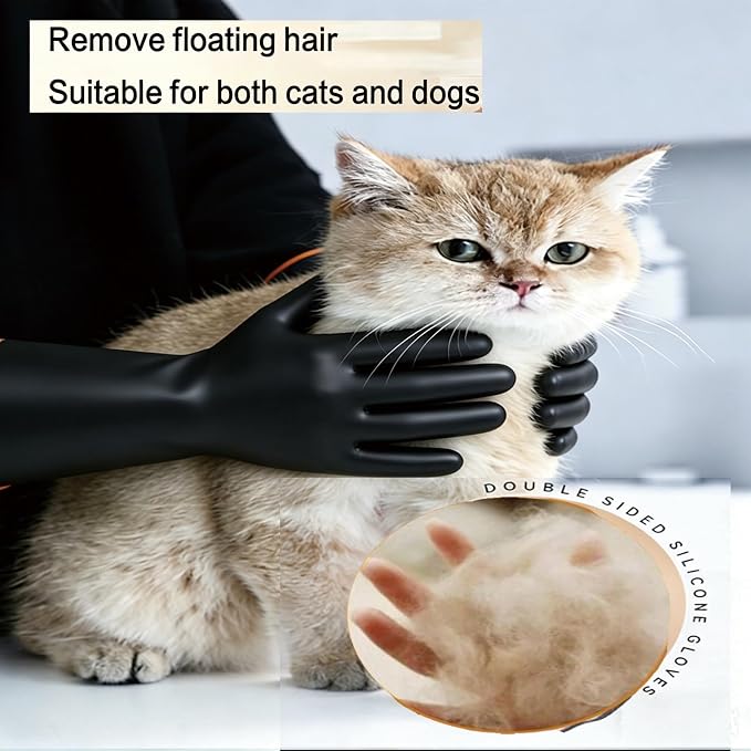 YOFANG 22" Extra Long Waterproof Pet Grooming Bath Gloves for Dogs Cats | Anti-Scratch Thick Rubber Washing Gloves with Soft Diamond particles,Efficient Hair Removal Bathing Gloves,Black