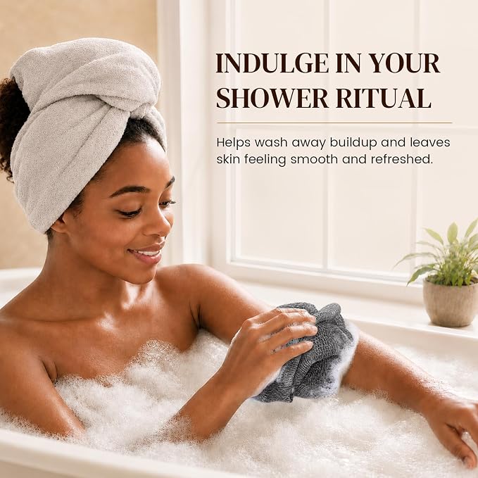4 Pack African Net Sponge Authentic, Exfoliating Washcloth, Body & Back Scrubber, Better Alternative to Traditional Loofahs, Perfect for Daily Shower & Travel, Yellow, Brown, Gray & Black