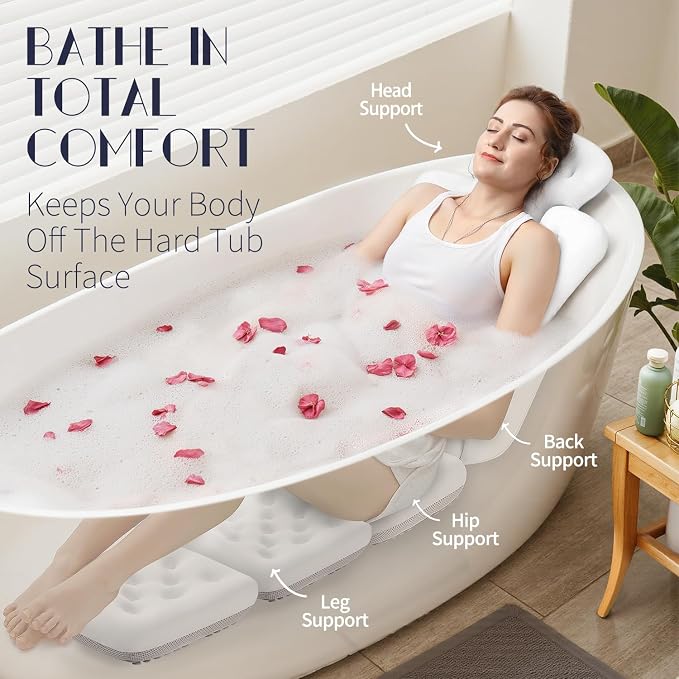 Full Body Bath Pillow for Bathtub, Thick Bathtub Cushion, Luxury Tub Pillow for Bath for Headrest Neck and Back Support White 60" x 16"