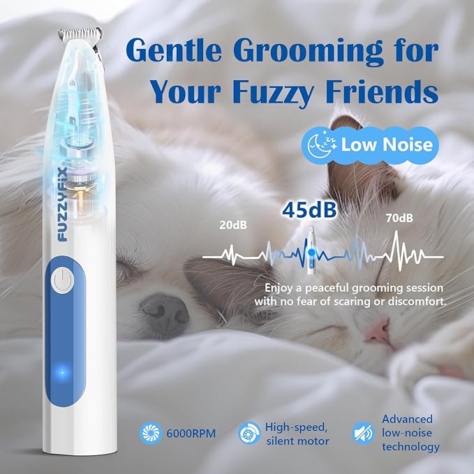 Dog Paw Trimmer with LED Light, Low Noise Paw Trimmer for Dogs, Type-C Rechargeable Pet Grooming Kit Dog Grooming Clippers for Paws, Eyes, Ears, Face, Rump, 18 mm Widen Blade