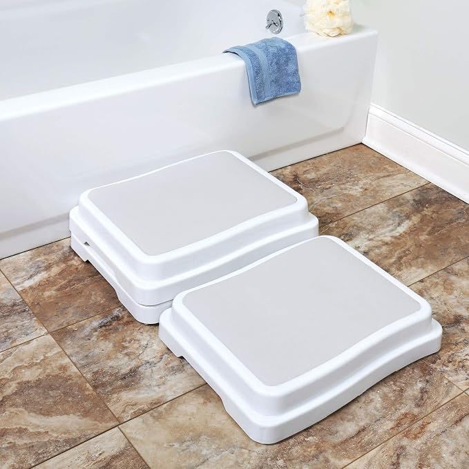 SUPPORT PLUS Stackable Bathtub Steps for Seniors Toilet Stool Bed Steps for High Beds for Adults - Set of 3 Steps