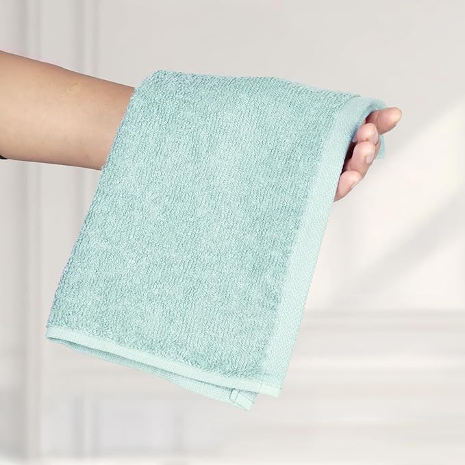 Amazon Basics Highly Absorbent, Soft & Durable 100% Cotton Washcloths for Bathroom, Body and Face, Lightweight, Fast Drying, 12 x 12 inches, Seafoam Green, Ice Blue, White, (Pack of 144)