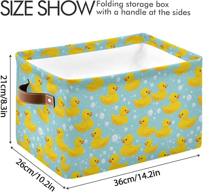 Wamika Yellow Duck Cute Storage Basket Fabric Bathroom Baskets Blue Bath Bubble Open Home Storage Bins Boxes Foldable Organizer Bag for Baby Cloth Pet Toy Book Shelf Closet Baskets 16×12×8 Inches