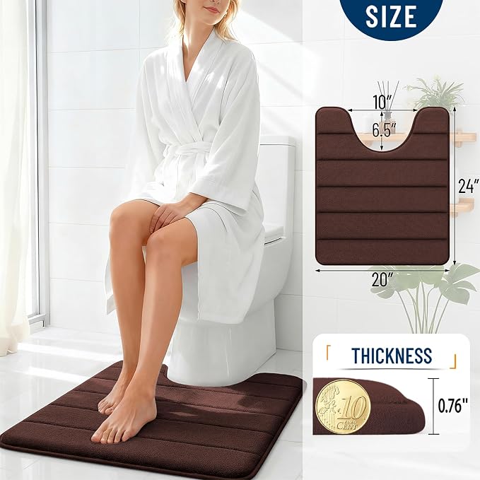 OLANLY Memory Foam Toilet Rugs U Shaped 24x20, Super Soft Absorbent Contour Bath Rugs, Quick Dry, Machine Washable Toilet Mat, Bathmat Floor Carpet, Bathroom Home Decor Accessories, Brown