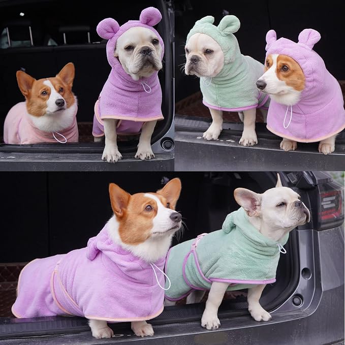 Dog Bathrobe Towel, Cat Bathrobe Microfiber Fast Drying Absorbent Hooded Bath Towel for Puppy Small Medium Large Dog Cat(Pink,M)
