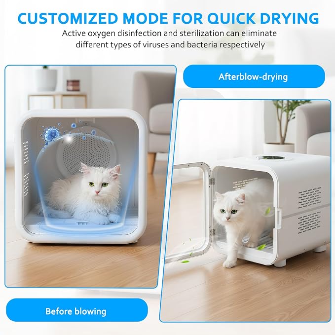 53L Dog Hair Dryer 360° Drying 3 Adjustable Speed Settings Pet Dryer Box with Smart Temperature Control for Cats and Dogs