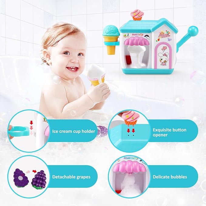 Gretex Toddler Bath Toys for 3 4 5 6 7 8 Years Old Girls, Bubble Ice Cream Maker Bath Toy, Shower Toys, Toddler Bath Toys Age 2-4, Bathtub Bubble Machine, Toy for 3 4 5 6 7 8 Years Old Boys Girls