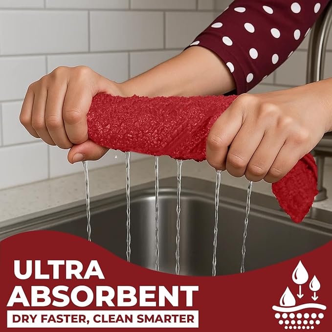 DAN RIVER Premium Red Kitchen Towels - [Pack of 12] 100% Cotton (16x 26 Inches) -Super Soft, Highly Absorbent Hand Towels, Quick Dry, Dish Towels, Tea and Bar Towels Set.
