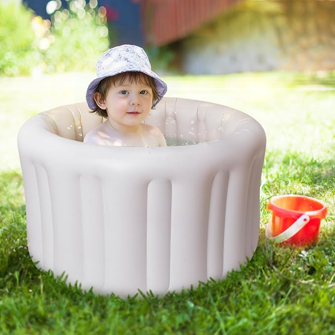 Portable Inflatable Baby Bathtub for Babies 6 Months and Up, Foldable Baby Pool with Anti-Slip Base & Soft Support Seat, Ideal for Travel & Household Use