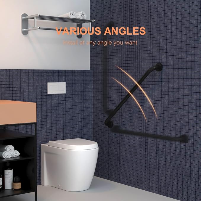 2 Pack 32 Inch Matte Black Shower Grab Bar, iMomwee Stainless Steel Bathroom Grab Bar, Bath Shower Balance Bar, Safety Hand Rail Support, Handicap Elderly Senior Assist Bath Handle (1.25" Diameter)