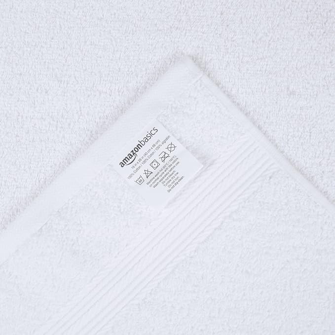 Amazon Basics 100% Cotton Hand Towels, Fade-Resistant, Soft and Absorbent, 16 x 26 inches, White, 6-Pack