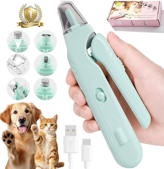 2-in-1 Dog Nail Grinder & Dog Nail Clippers Trimmers for Large Medium Small Dogs Cats Pets Claw Trimmer with LED Lights (Green)