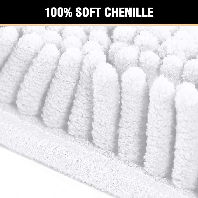 H.VERSAILTEX Microfiber Bath Rugs Chenille Floor Mat Ultra Soft Washable Bathroom Dry Fast Water Absorbent Bedroom Area Rugs, 24 x 42 - Inch, Pure White