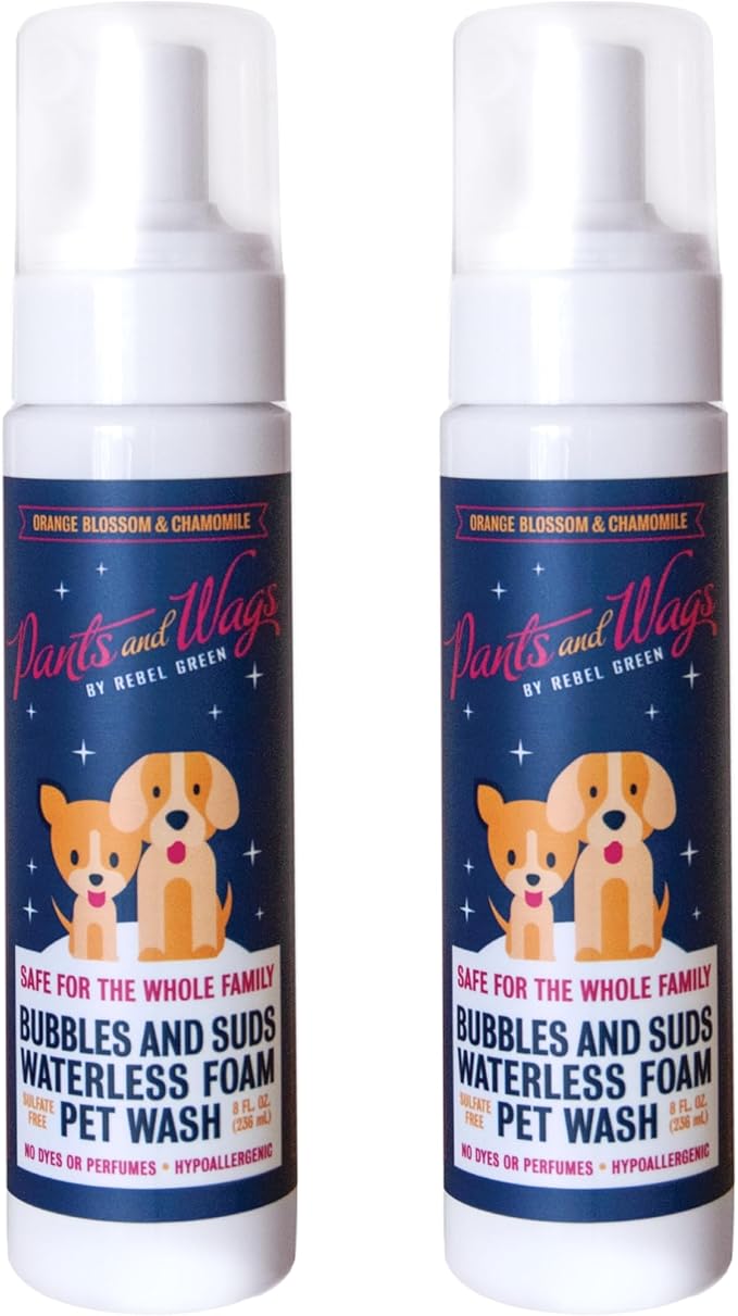 Pants & Wags by Rebel Green Bubbles & Suds Waterless Foam Pet Wash - Hypoallergenic No Rinse Dog Shampoo - Orange Blossom & Chamomile - No Dyes or Perfumes - 8 fl oz - 2-Pack