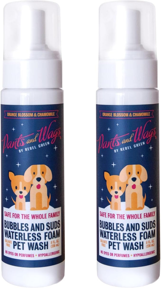 Pants & Wags by Rebel Green Bubbles & Suds Waterless Foam Pet Wash - Hypoallergenic No Rinse Dog Shampoo - Orange Blossom & Chamomile - No Dyes or Perfumes - 8 fl oz - 2-Pack