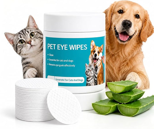 Pet Eye Wipes, 100 Count Tear Stain Cleaning Pads for Dogs & Cats, Pre-Soaked, Unscented, Gentle Cleansing, Ideal for Sensitive Eyes