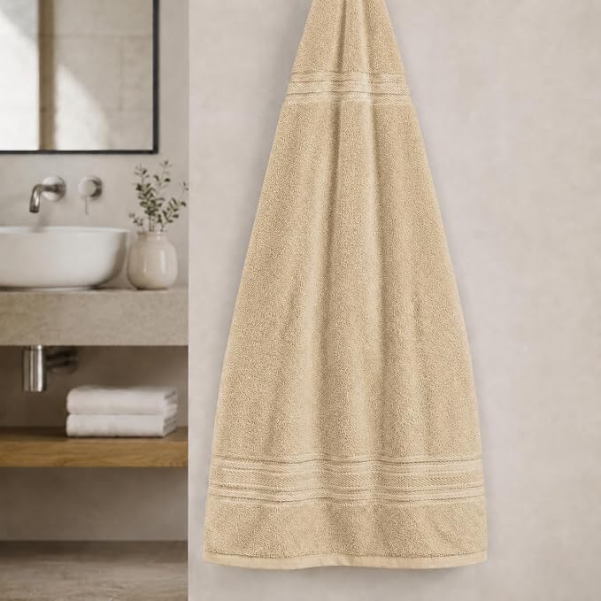 Terry Bath Sheet Set of 2 Beigh Bath Towels Set 35x70 Inches, 100 Combed Long Staple Cotton Highly Absorbent Ultra Soft Oversized Large Luxury Hotel & Spa Quality Bathroom Towels Set