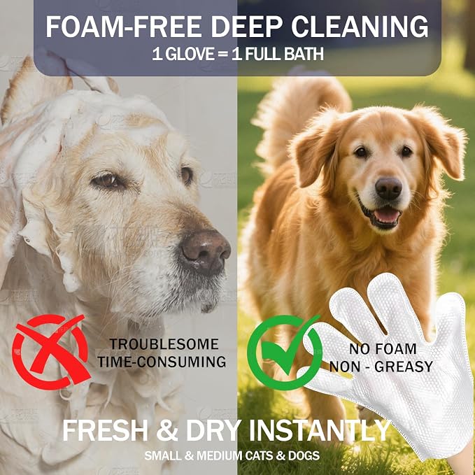 Pet Glove Wipes, Disposable Grooming Mitts for Dogs and Cats, Waterless Bath, Lick-Safe, with Jojoba Oil, Honey Extract and Shea Butter, 20 Count (Extra Thick, 20 Count-Glove Wipes)