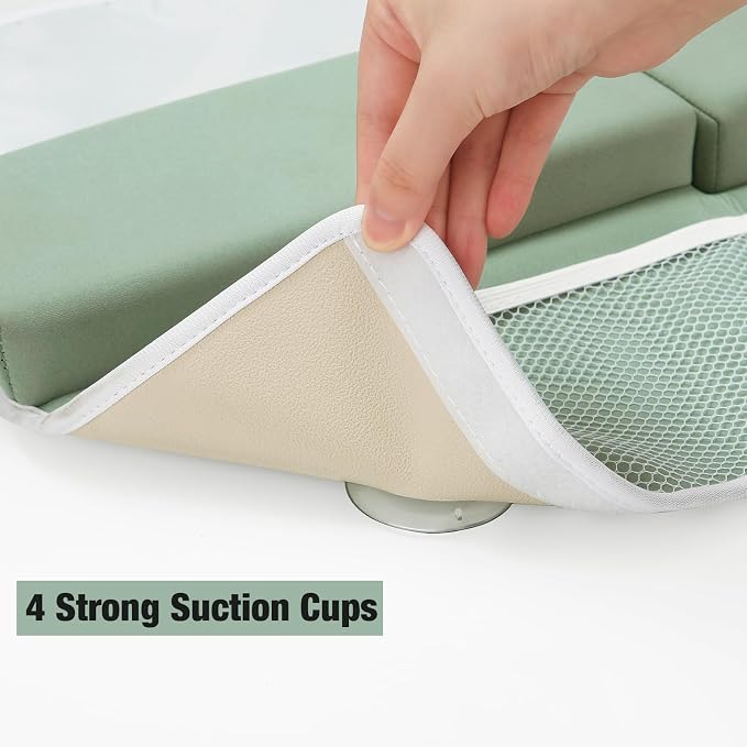 PandaEar Baby Bath Kneeler & Elbow Rest Pad, Comfortable Non-Slip Kneeling Mat Cushion with Toy Organizer Storage Pockets, Foldable Foam Mat for Toddler Bathroom Bathing Time (Green)