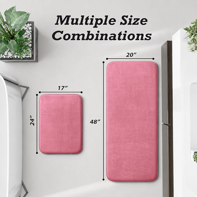 HUXMEYSON Bathroom Rugs Sets 2 Piece, Non-Slip & Quick Dry Bath Mat Set, Ultra Soft Velvet Bath Rugs for Bathroom, Toilet and Shower Floor, Pink
