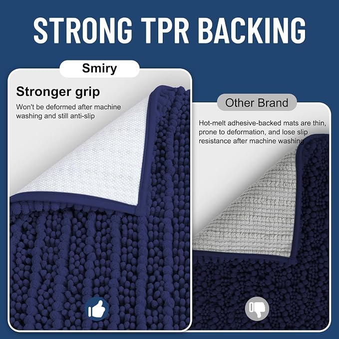 Smiry Bathroom Rugs Mat 36x24, Extra Soft Absorbent Chenille Bath Rugs, Non Slip Rubber Backing Machine Washable Quick Dry Bath Mats for Bathroom Floor, Tub, Shower, Home Decor Accessories, Deep Blue