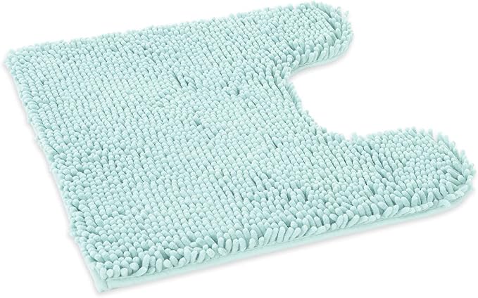 ITSOFT Standard 24"x21" U-Shaped Non-Slip Shaggy Chenille Toilet Contour Bathroom Rug with Water Absorbent, Spa Blue