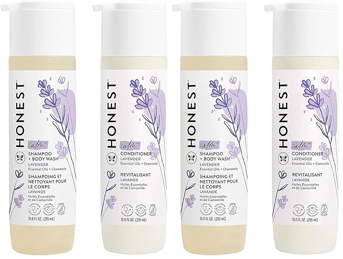 The Honest Company Silicone-Free Conditioner & 2-in-1 Cleansing Shampoo Body Wash Duo Gentle for Baby,Naturally Derived,Lavender Calm,20 fl oz,(Pack of 4)