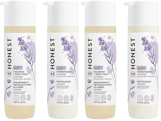 The Honest Company Silicone-Free Conditioner & 2-in-1 Cleansing Shampoo Body Wash Duo Gentle for Baby,Naturally Derived,Lavender Calm,20 fl oz,(Pack of 4)