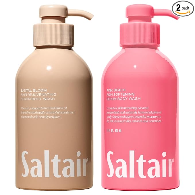 Saltair Body Wash Variety Pack – Signature Scents: Santal Bloom & Pink Beach – Moisturizing Body Wash – Scented Shower Gel for Women and Men – 2x 17oz – Paraben & Cruelty-Free