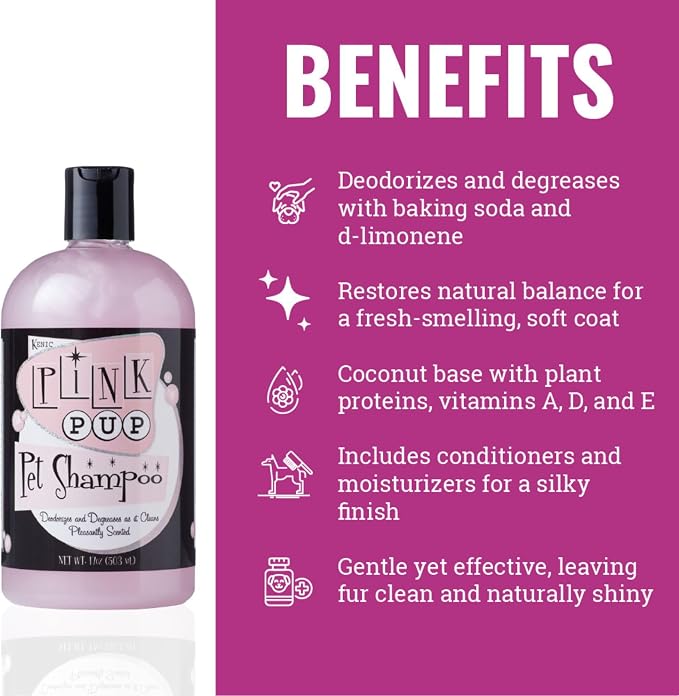 Kenic Pink Pup Odor Deodorizing Dog Shampoo – Sweet Watermelon Scent, Stain-Fighting Clean with Vitamins A, D & E, Detergent-Free, Made in USA