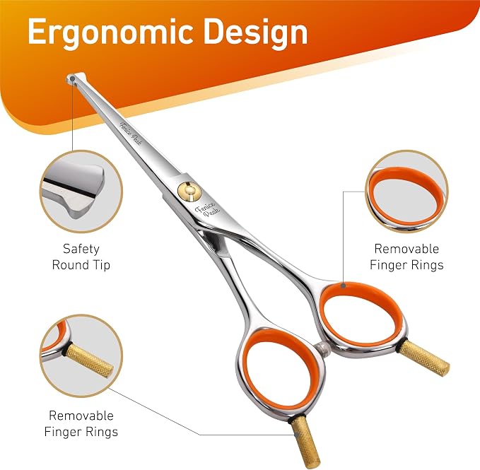 6'' Small Straight Scissors Lightweight Dog and Cat Grooming Scissors with Safety Round Tip JP440C Stainless Steel Sharp Blades for Body Facial Nose Ear and Paw Hair Easy Use