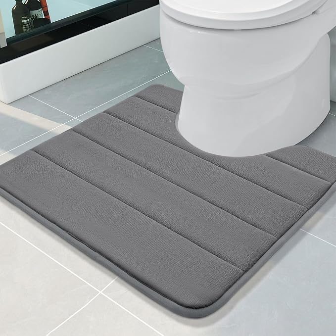 Buganda Memory Foam U-Shaped Contour Toilet Rugs, Absorbent, Thick Soft Washable Bathroom Mat, Floor Carpet Bath Rugs Mat for Toilet Base (20" x 20", Grey)