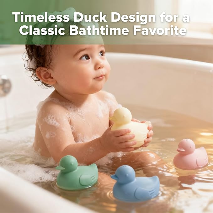haakaa Dinky Splash Duck Silicone Baby Bath Toy, Detachable & Mold Free Food Grade Silicone Bath Ducks Toys, BPA-Free Squeeze Bathtub Toys,Floating Bath Tub Toys for Babies 6m+