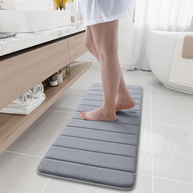 Buganda Memory Foam Bath Mat, 47" x 17", Ultra Soft Bathroom Rugs, Water Absorbent and Machine Washable Bath Rug Runner for Bathroom, Shower, and Tub, Medium Grey