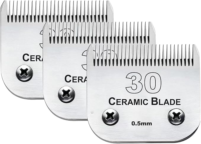 3PCS 30 Blades Dog Grooming Blades Compatible with Andis/Wahl Dog Clipper | Cut Length 1/50"(0.5mm),Dog Clipper Blade compatible with Oster A5/Wahl KM Series ,Ceramic Blade & Stainless Steel Blade