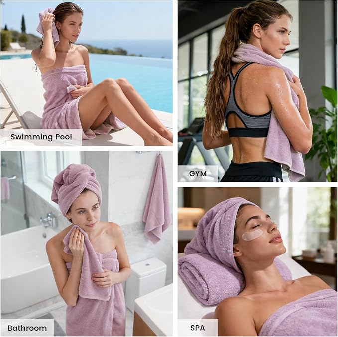 12-Piece Cotton Bath Towel Set with Hanging Loops for Bathroom, Purple | Balanced towel set for family showers, sink-side use, guest baths, and wash-day rotation, OEKO-TEX certified, easy care