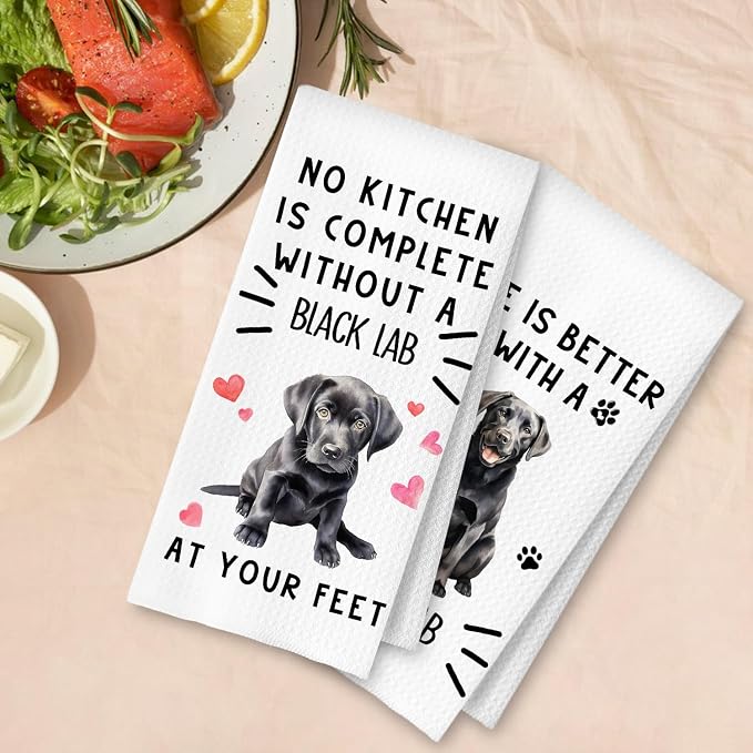 Black Labrador Retriever Gifts Kitchen Towels, Black Lab Gifts Dish Tea Towels for Kitchen Decor, Gift for Labrador Dog Lovers Decorative Hand Towel, 16x24 Inches Set of 2