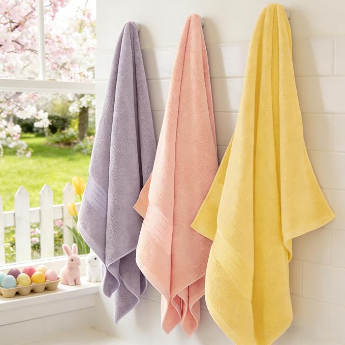COZYART Yellow Bath Towels for Bathroom 2 Pcs, 27x54 Turkish Cotton Bath Towel Set Super Soft Highly Absorbent Durable 650 GSM Shower Towels for Daily Use