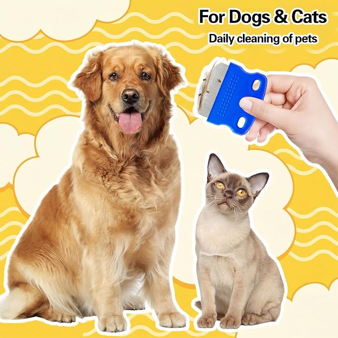 4 Pcs Flea Comb For Dogs Pets Grooming Kit Professional Stainless Steel Tear Stain Remover & Flea Lice Comb For Small Dogs Cats Pets Puppy Tick Grooming And Removing Knots Crust Mucus