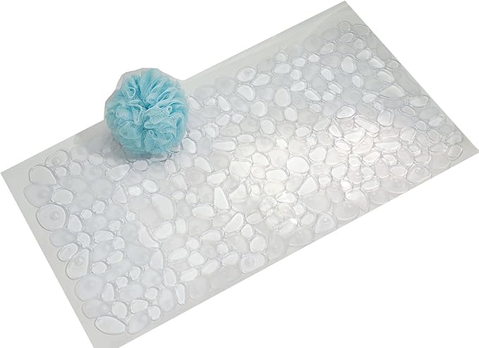 iDesign Pebblz Suction Non-Slip Bath Mat, Clear, 13.75" x 26.5" | For Shower, Bathtub and Stall