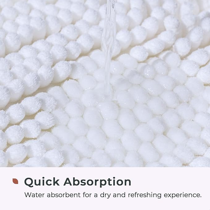 FRESHMINT Chenille Bathroom Rugs Mat 24"x17", Non-Slip Bath Mat for Bathroom Floor, Washable Soft Thick Water Absorbent Microfiber Shower Mat, White