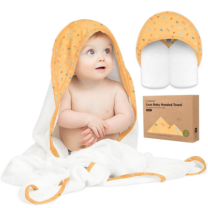 KeaBabies Hooded Baby Towel for Newborn, Baby Bath Towels(Beach Day, 35x35) | Viscose Derived from Bamboo, Large Baby Towels with Hood, Boys, Girls, Toddler, Soft Absorbent Baby Bath Essentials