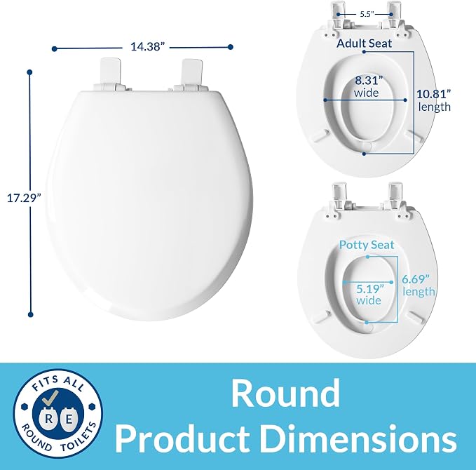 Mayfair NextStep2 Toilet Seat with Built-In Potty Training Seat, Slow-Close, Removable that will Never Loosen, Round, White, 2-Pack