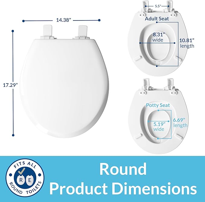 Mayfair NextStep2 Toilet Seat with Built-In Potty Training Seat, Slow-Close, Removable that will Never Loosen, Round, White